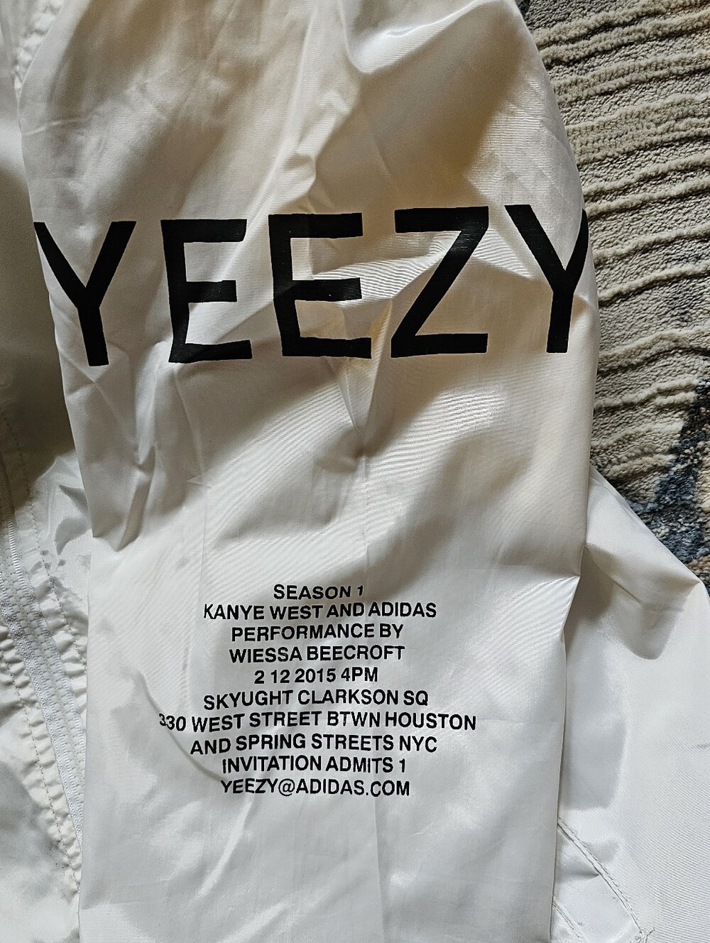 Yeezus Tour White Hooded Windbreaker Jacket with Bold Sleeve Logo - Picture 4 of 9